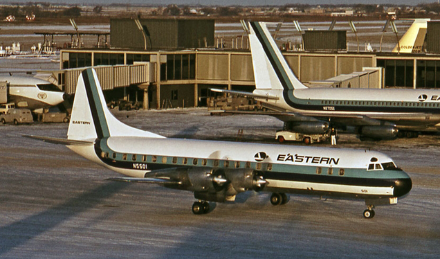 A Lockheed L-188A Electra taxis to the gate at Chicago’s O’Hare Airport in 1964 (Jon Proctor)